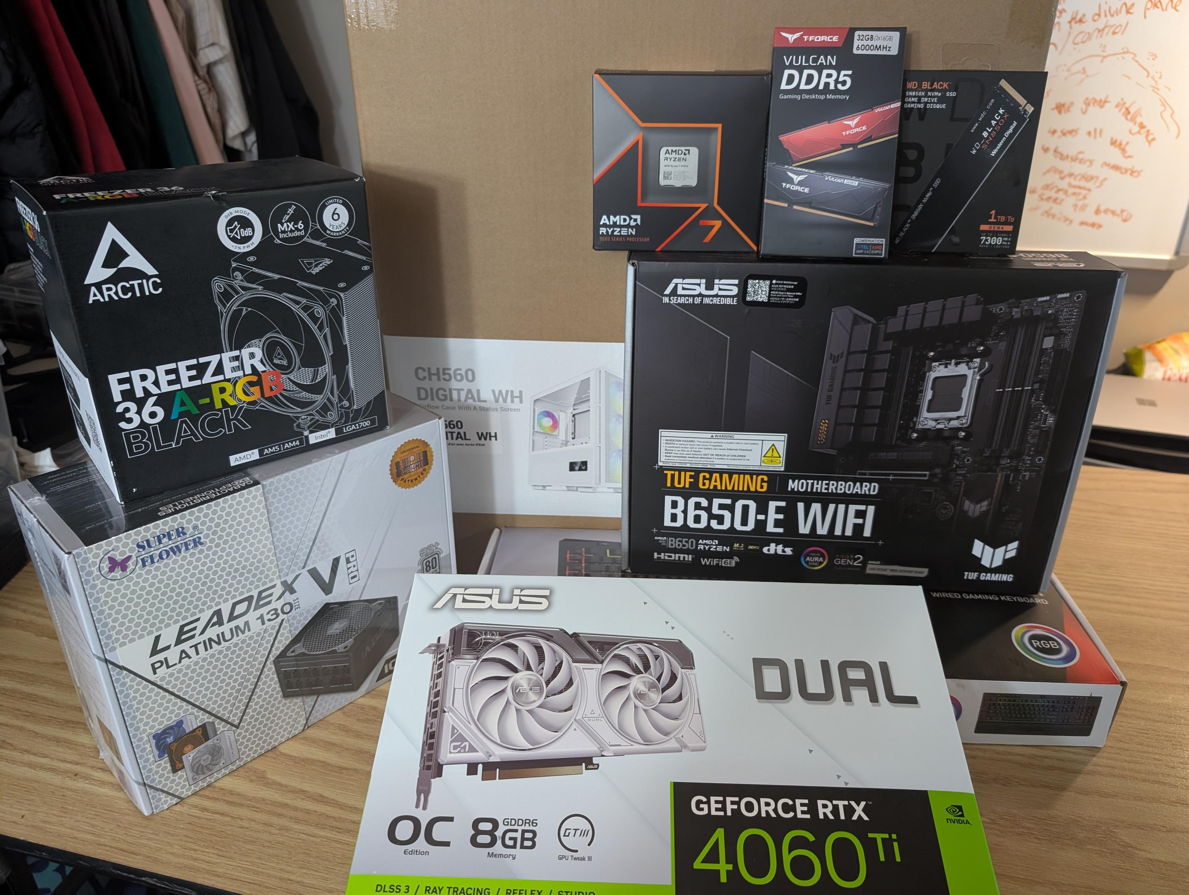 stacked computer parts for PC build