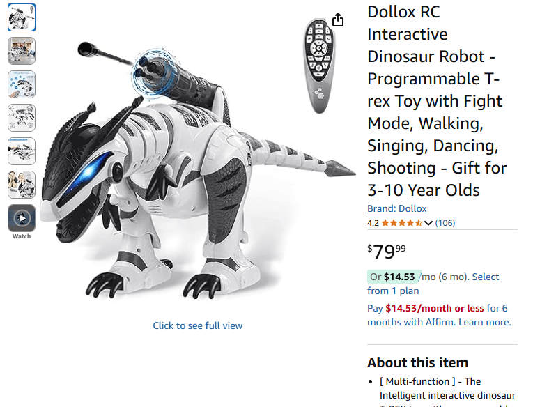 War Dragon RC toy product page on Amazon