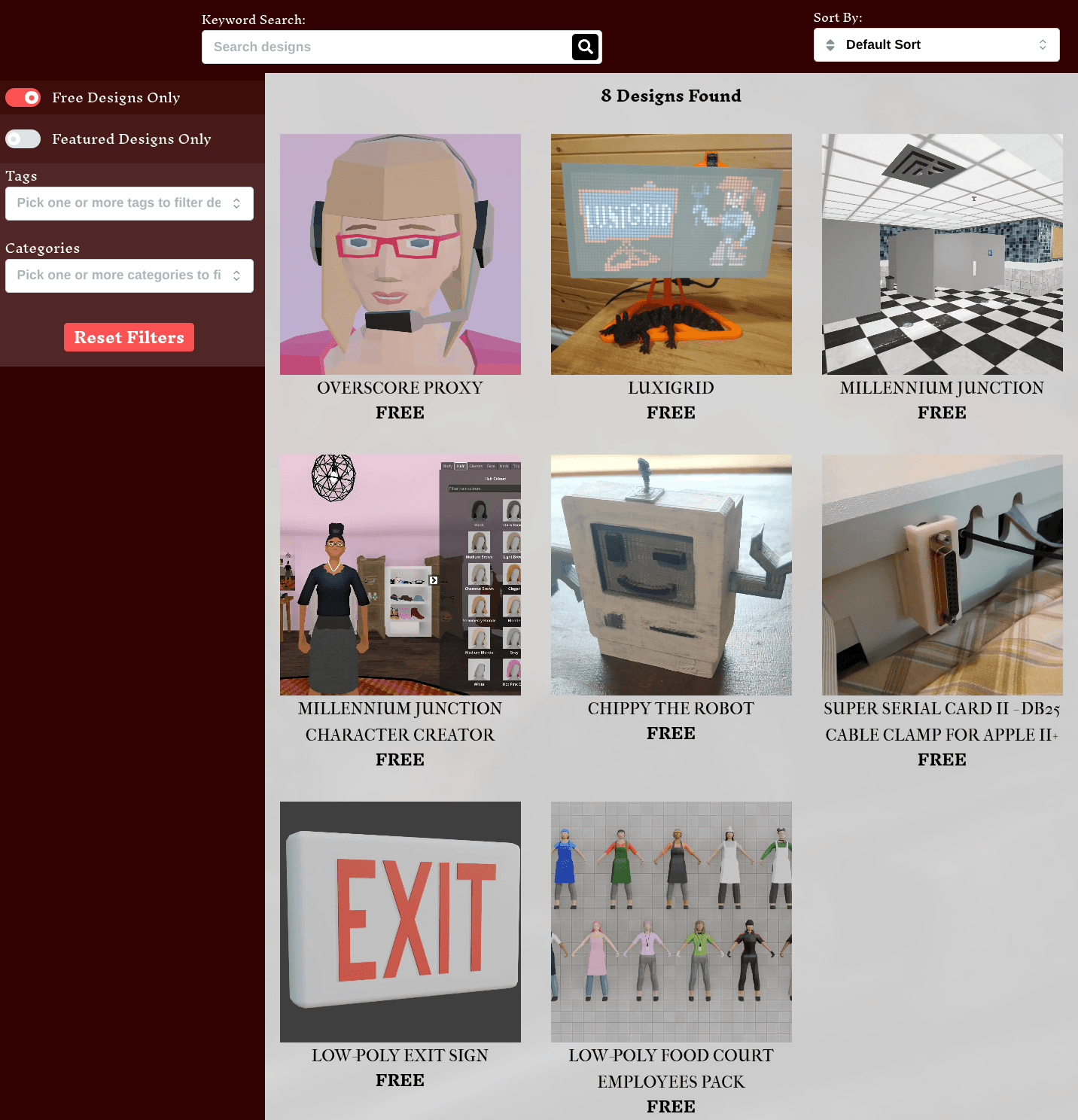 Products filtered by free designs only