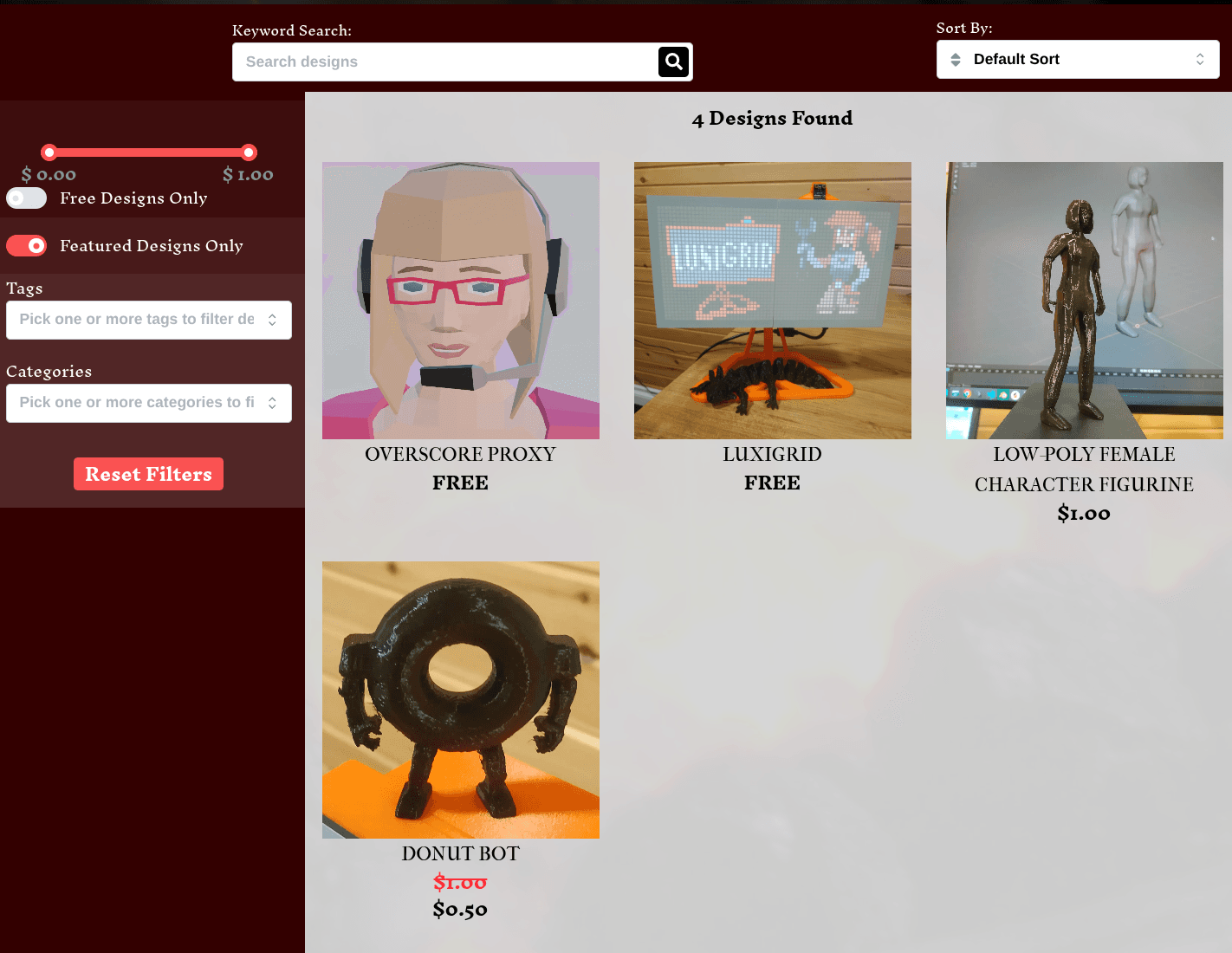 Products filtered by "Featured Designs Only"