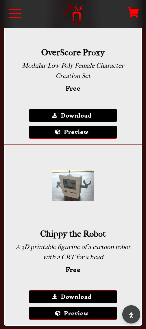 Showing two products on the mobile order details page, with download and preview buttons for each