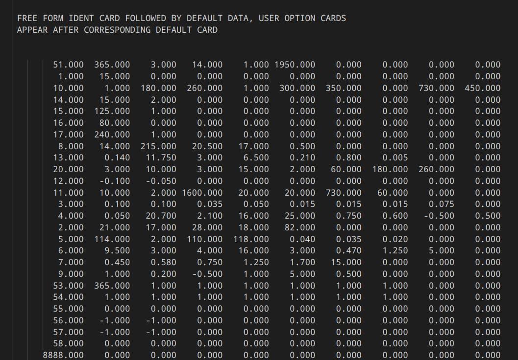 A screenshot of several columns of numbers, outputting the control data