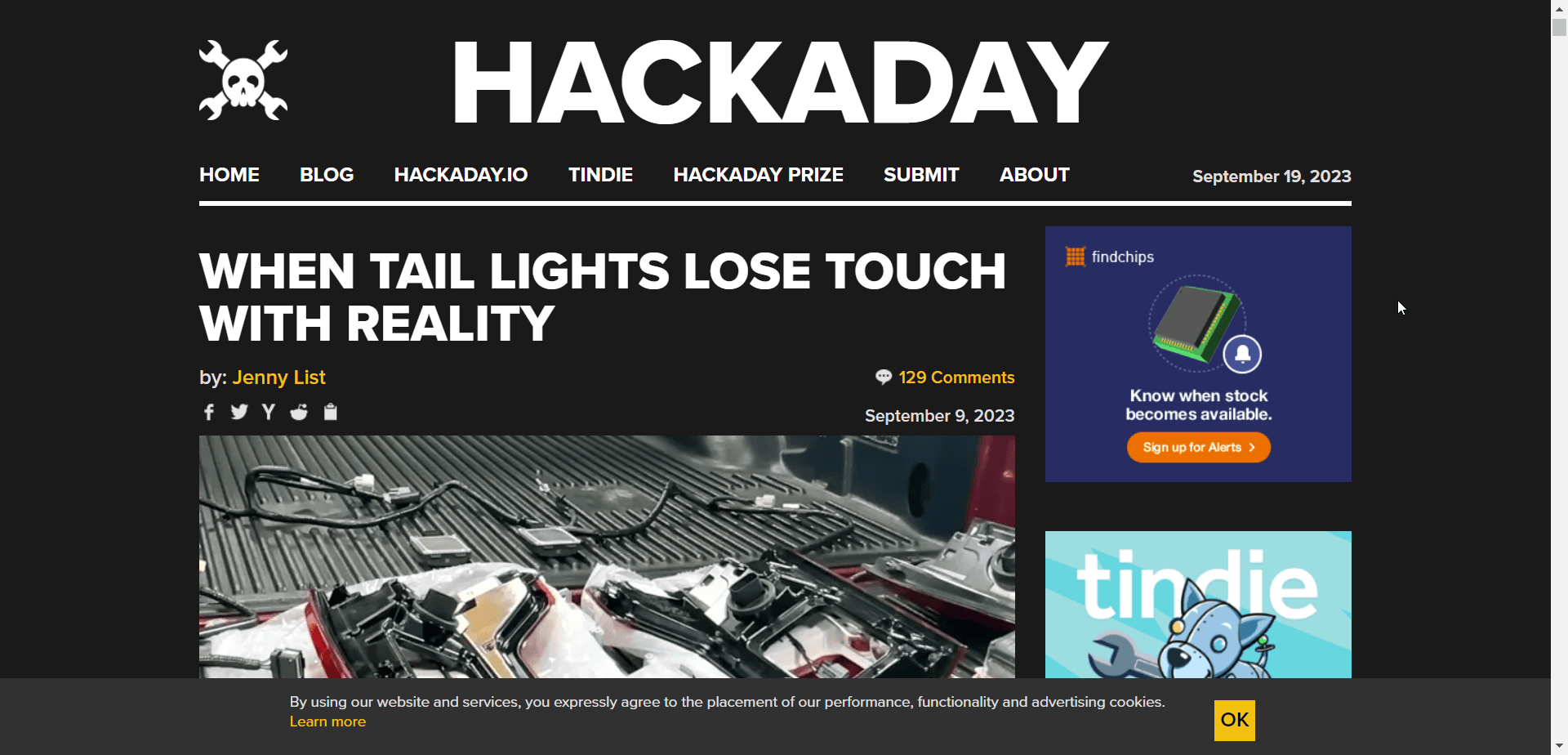 Screenshot of hackaday blog post