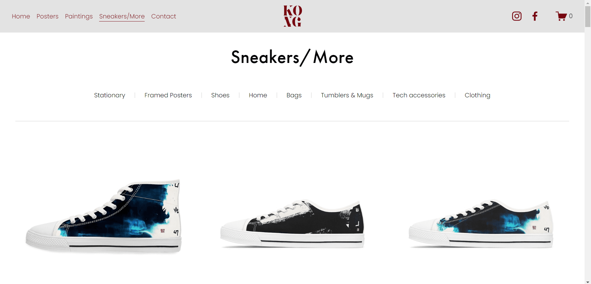 Merchandise page showcasing styled sneakers