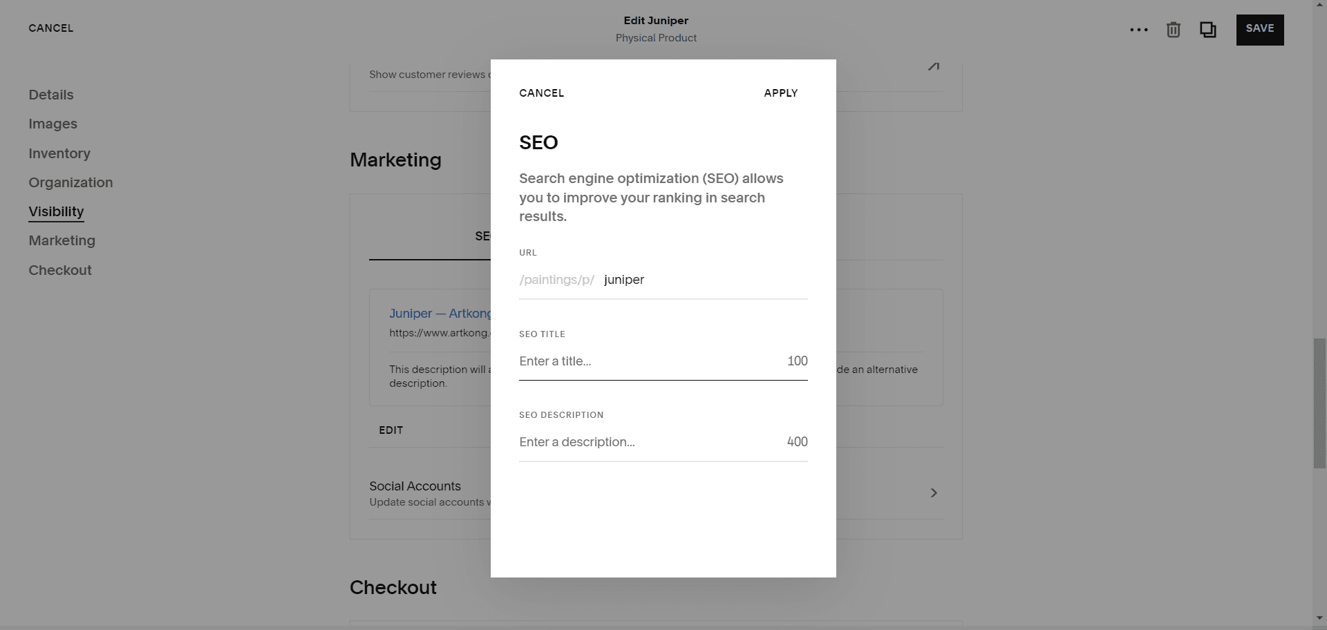 Editing product title and description for SEO