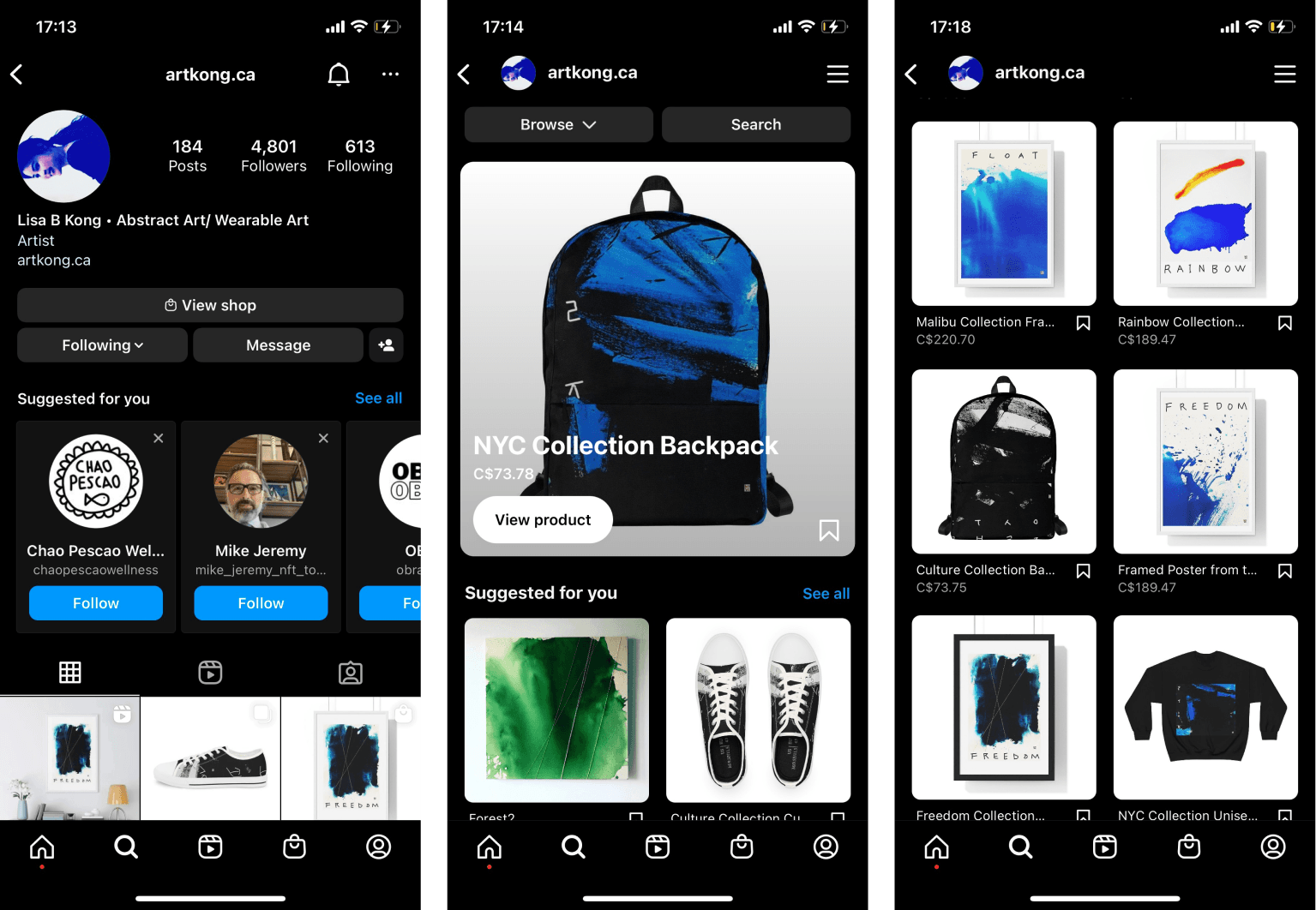 Instagram retailer store widget displaying products
