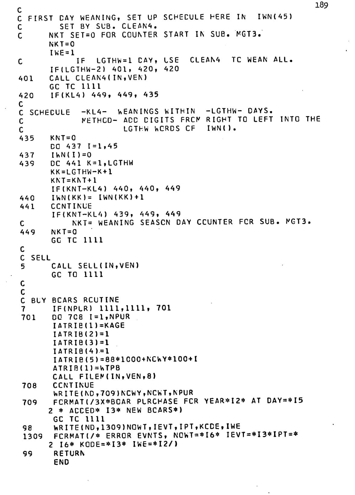 A full page of typewritten FORTRAN code