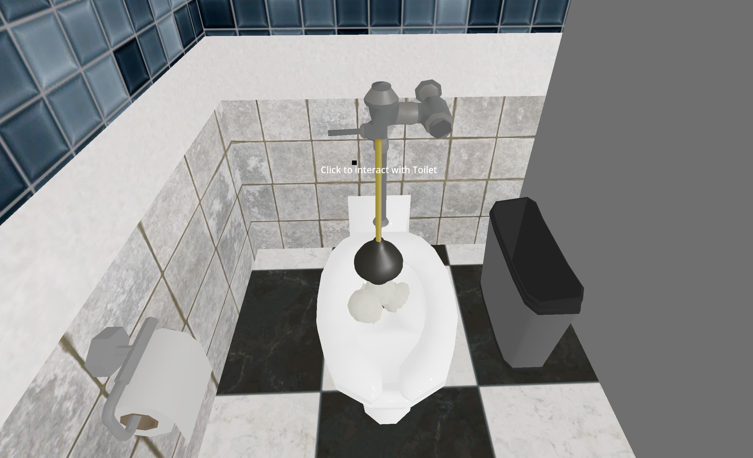 A plunger hovers over a clogged toilet