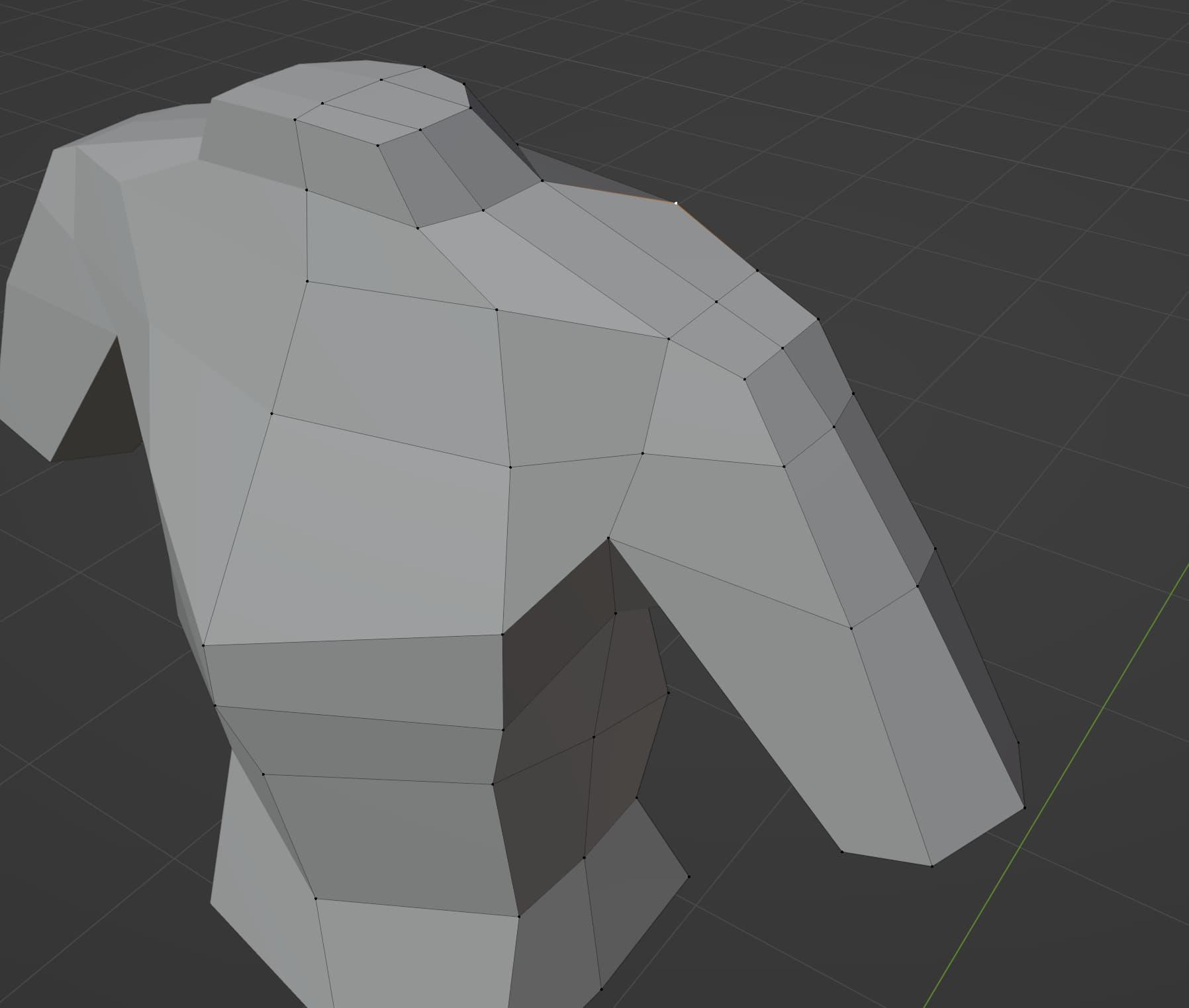 A screenshot of the torso and arms, with no triangles or n-gons to be had - only four-sided shapes