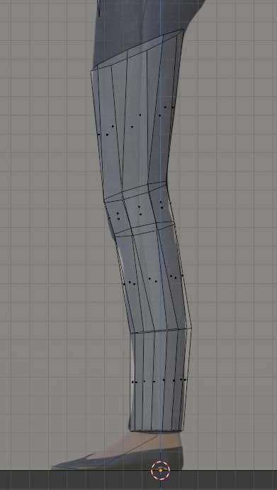 The geometry for the legs is starting to take shape. There are bends in places like the knee, and the legs get narrower near the bottom