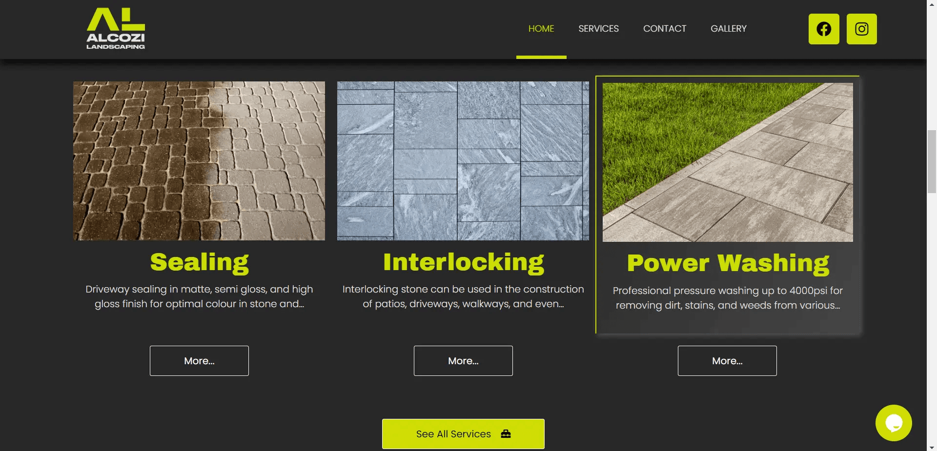 Examples of sealing, interlocking, and power washing services offered by the company