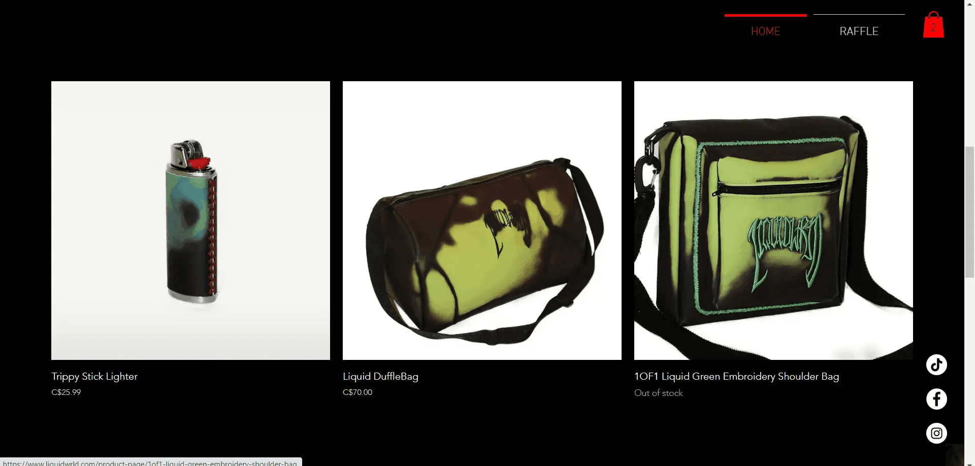 A custom lighter, dufflebag, and shoulder bag