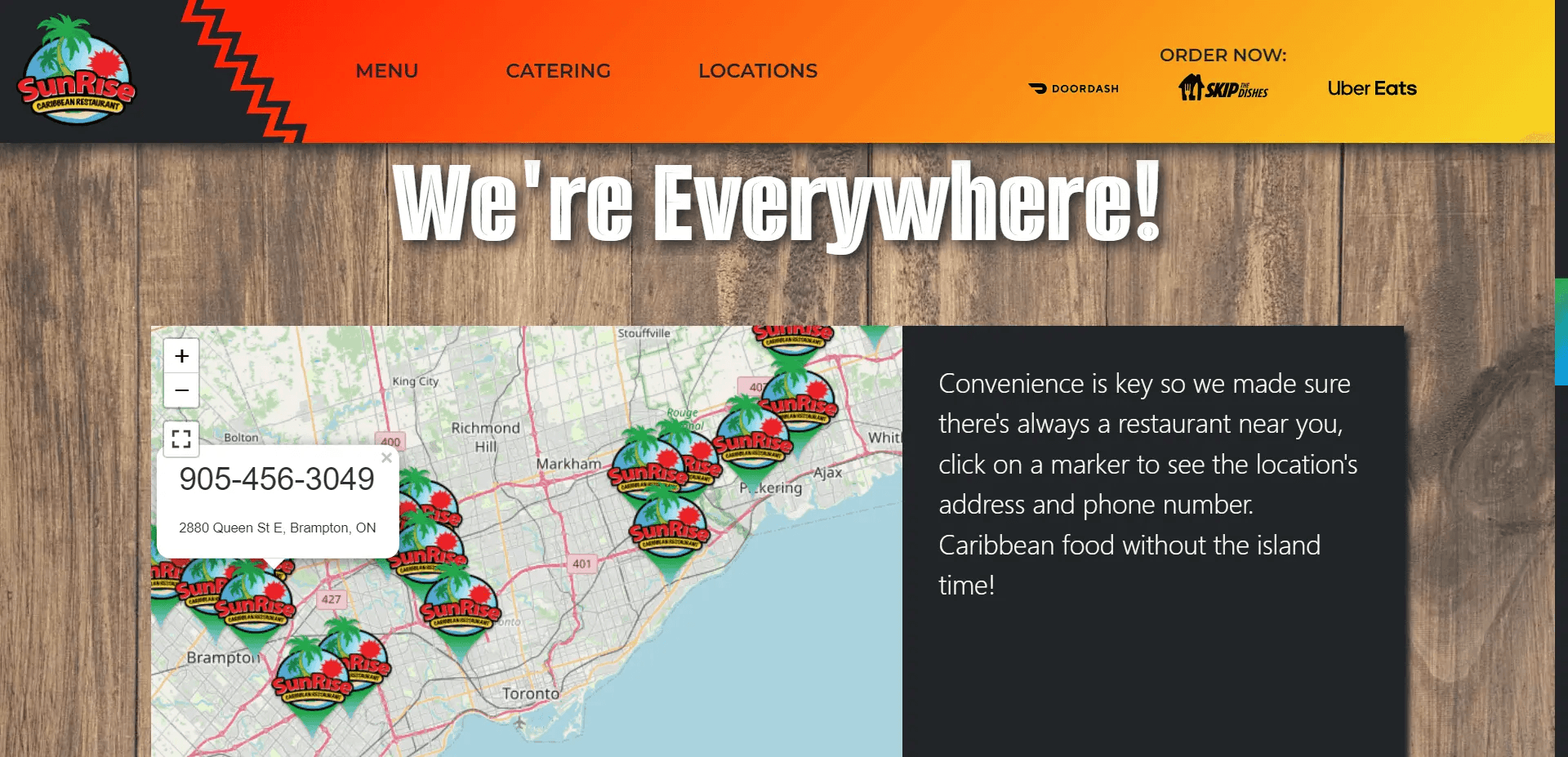 Dozens of Sunrise Caribbean locations are dotted across a map of the Greater Toronto Area