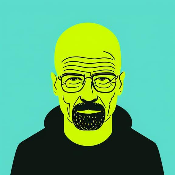 A minimalistic corporate art image of Walter White from Breaking Bad, made with simple colours and lines
